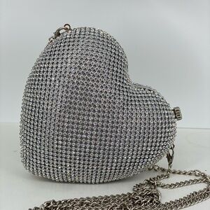 Silver Heart-Shaped Rhinestone Clutch Crossbody purse